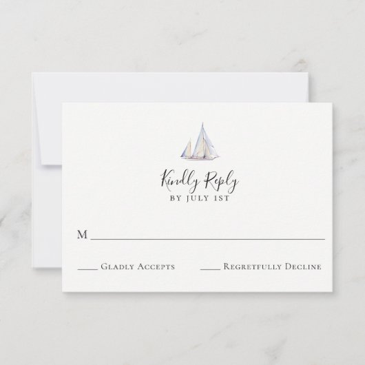 Elegante Sailboat Wedding RSVP Card Karte (Vorderseite)
