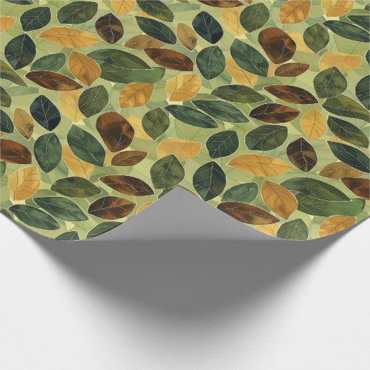 Elegante saisonale, grün-gelb-orangefarbene Herbst Geschenkpapier (Ecke)