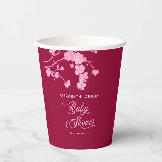 Elegante Sakura Cherry Blossoms Babydusche Pappbecher (Vorderseite)