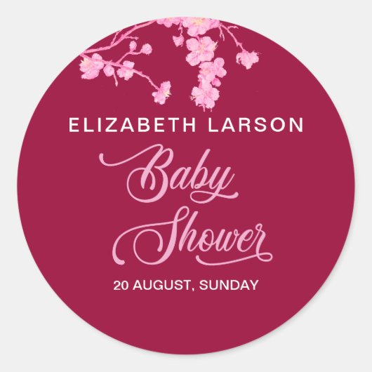 Elegante Sakura Cherry Blossoms Babydusche Runder Aufkleber (Vorderseite)