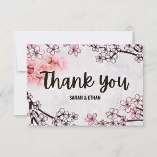 Elegante Sakura Kirschblossom und Marmorhochzeit Dankeskarte