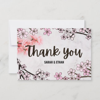Elegante Sakura Kirschblossom und Marmorhochzeit Dankeskarte