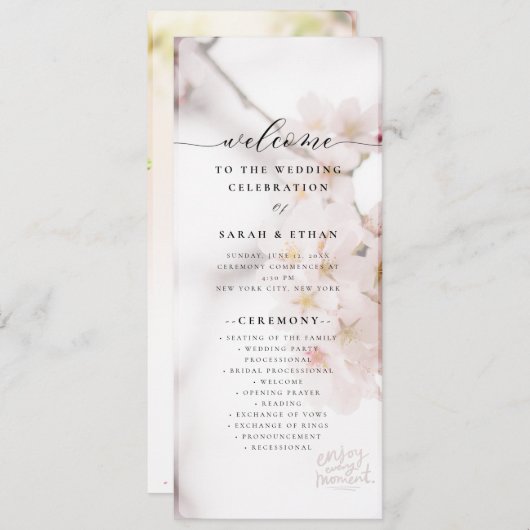 Elegante Sakura Rosa Blumenkirsche Blossom Hochzei Programm (Vorne/Hinten)