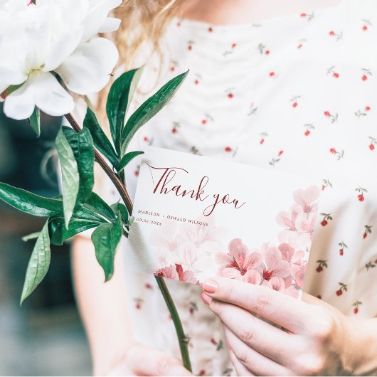 Elegante Sakura Zweig Moderne Hochzeit im Frühjahr Dankeskarte