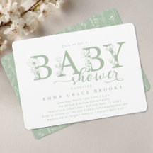 Elegante Salbei-Blumen-Baby-Shower-Typografie