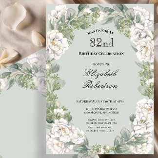 Elegante Salbei-Blumenrand-Damen-82. Geburtstag  Einladung