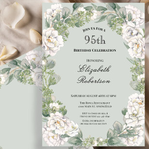 Elegante Salbei-Blumenrand-Damen-95. Geburtstag Einladung