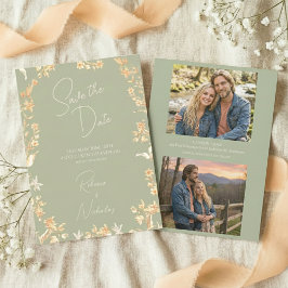 Elegante Salbei Elfenbein Schrift Wildblumen 2 Fot Save The Date