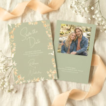 Elegante Salbei-Elfenbein-Script-Wildblumen-Foto