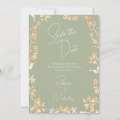 Elegante Salbei-Elfenbein-Script-Wildblumen-Foto Save The Date (Vorderseite)