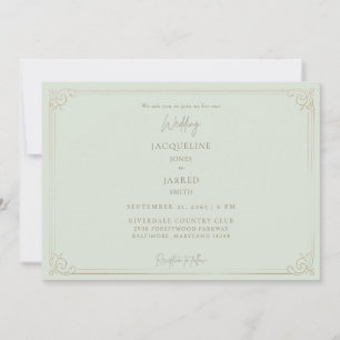 Elegante Salbei-Goldrahmen-Hochzeit Einladung