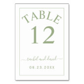 Elegante Salbei-Grenz-Monochrome-Hochzeit Tischnummer (Rückseite)