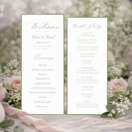 Elegante Salbei-Grün Botanische Hochzeit  Programm