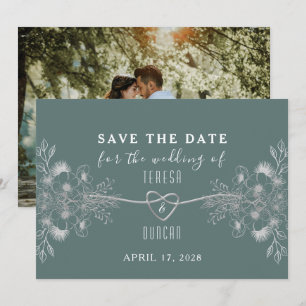 Elegante Salbei-Grün-Foto-Hochzeit Save The Date
