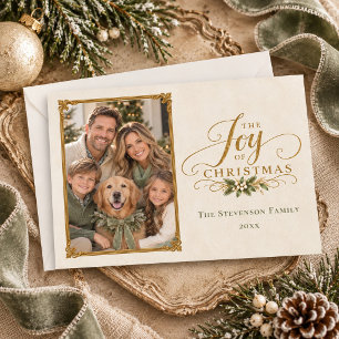 Elegante Salbei-Grün-Freude-Weihnachtsfamilienfoto Feiertagskarte