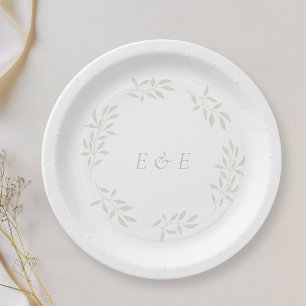Elegante Salbei-Grün-Hochzeitsfeier Pappteller