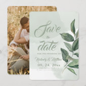 Elegante Salbei-Grün-Moderne-Hochzeit-Save-The-Dat Save The Date (Vorne/Hinten)