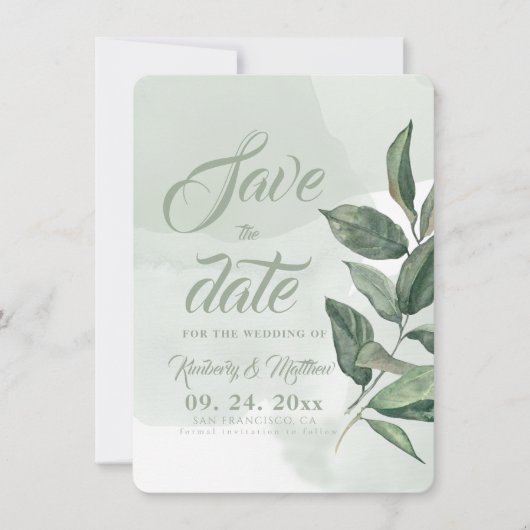 Elegante Salbei-Grün-Moderne-Hochzeit-Save-The-Dat Save The Date (Vorderseite)