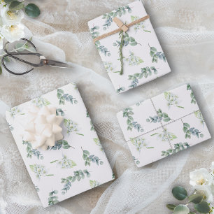 Elegante Salbei-Grün Wasserfarben-Botanik-Laubwerk Geschenkpapier Set