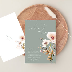 Elegante Salbei-Grün-Wildblumen-Hochzeit Einladung
