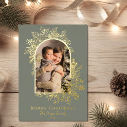 Elegante Salbei-Grüne Frohe Weihnachten Arch Foto Folien Feiertagskarte