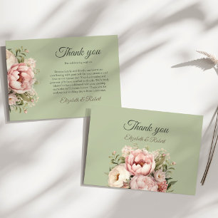 Elegante Salbei-Grüne Pfingstrosen-Blumen-Dankeska Dankeskarte