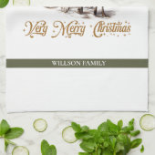 Elegante Salbei-Imitate Gold RentierSchlitten Geschirrtuch (Gefaltet)