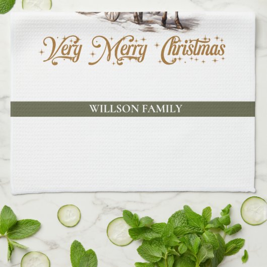 Elegante Salbei-Imitate Gold RentierSchlitten Geschirrtuch (Gefaltet)