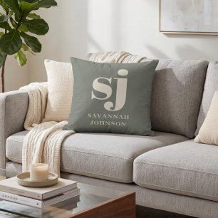 Elegante Salbei-Monogramm-Initialen  Kissen
