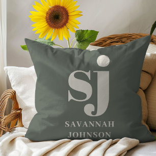 Elegante Salbei-Monogramm-Initialen Kissen