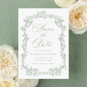 Elegante Salbei-Victorian-Blumen-QR-Code-Hochzeit Save The Date