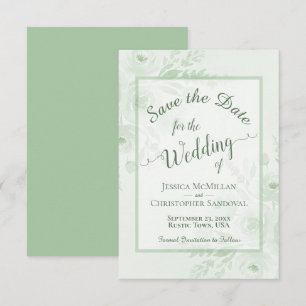 Elegante, salbeigrüne, aquarellisierte Pfingstrose Save The Date