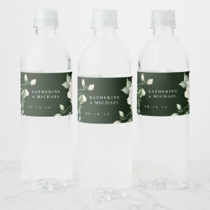 Elegante Salbeigrüne Blätter und Rosen Elfenbein H Wasserflaschenetikett