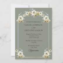 Elegante Salbeigrüne Blumenhochzeits-Einladung