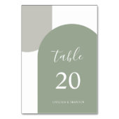 Elegante Salbeigrüne Boho-Bogen-Hochzeitstisch-Num Tischnummer (Vorderseite)