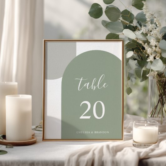 Elegante Salbeigrüne Boho-Bogen-Hochzeitstisch-Num Tischnummer