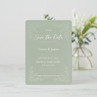Elegante Salbeigrüne Botanische Hochzeit - Merkt E Einladung
