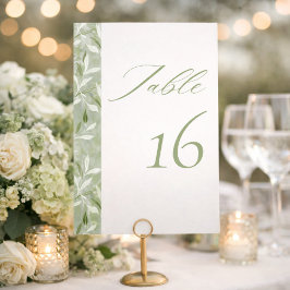 Elegante Salbeigrüne Botanische Hochzeit Tischnummer
