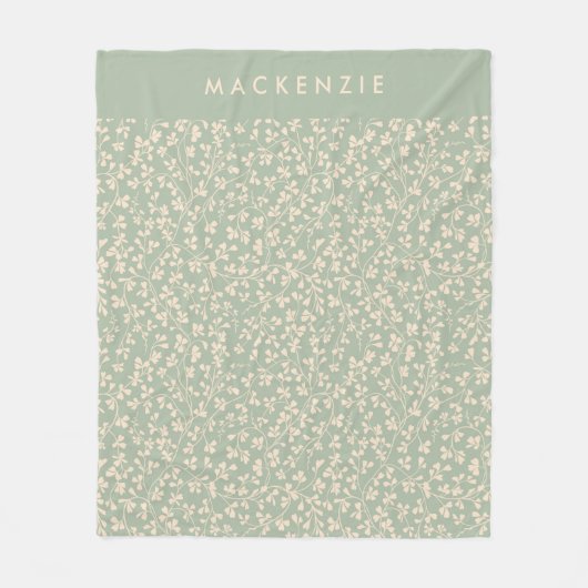 Elegante Salbeigrüne Botanische Personalisierte Fleecedecke (Vorderseite)