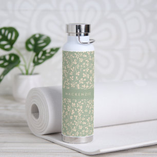 Elegante Salbeigrüne Botanische Personalisierte Trinkflasche
