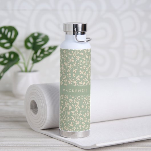 Elegante Salbeigrüne Botanische Personalisierte Trinkflasche (Yoga (gedreht))