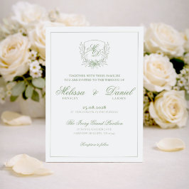 Elegante Salbeigrüne Botanische Wappen-Hochzeit Einladung