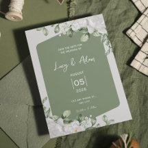 Elegante Salbeigrüne Botanische Weiße Florale Hoch