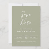 Elegante Salbeigrüne Einfache Schrift Hochzeit Save The Date (Vorderseite)