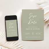 Elegante Salbeigrüne Einfache Schrift Hochzeit Save The Date