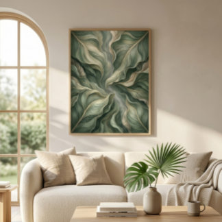 Elegante Salbeigrüne Fließende Botanische Blätter Poster