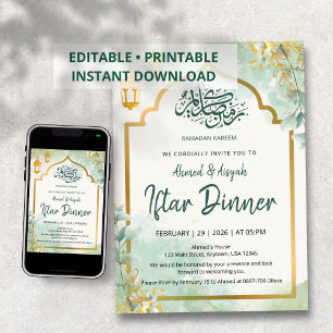 Elegante Salbeigrüne Florale Iftar-Einladung Einladung