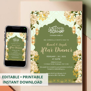 Elegante Salbeigrüne Florale Ramadan Kareem Iftar Einladung