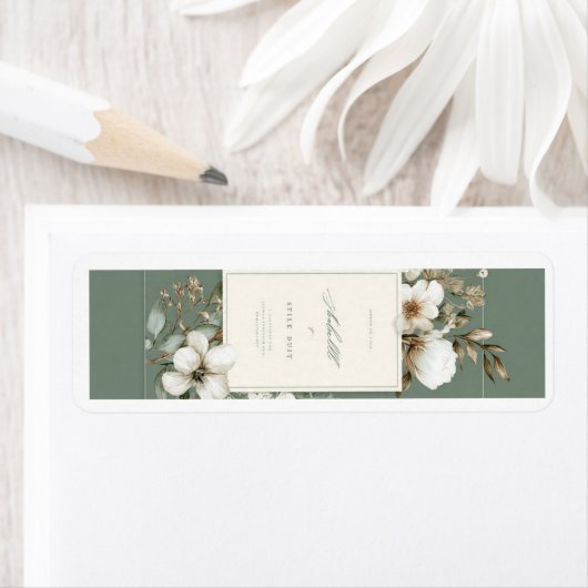 Elegante Salbeigrüne Florale Rücksendeadress-Etike (Insitu)