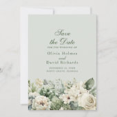 Elegante Salbeigrüne Florale "Save the Date"-Karte Save The Date (Vorderseite)